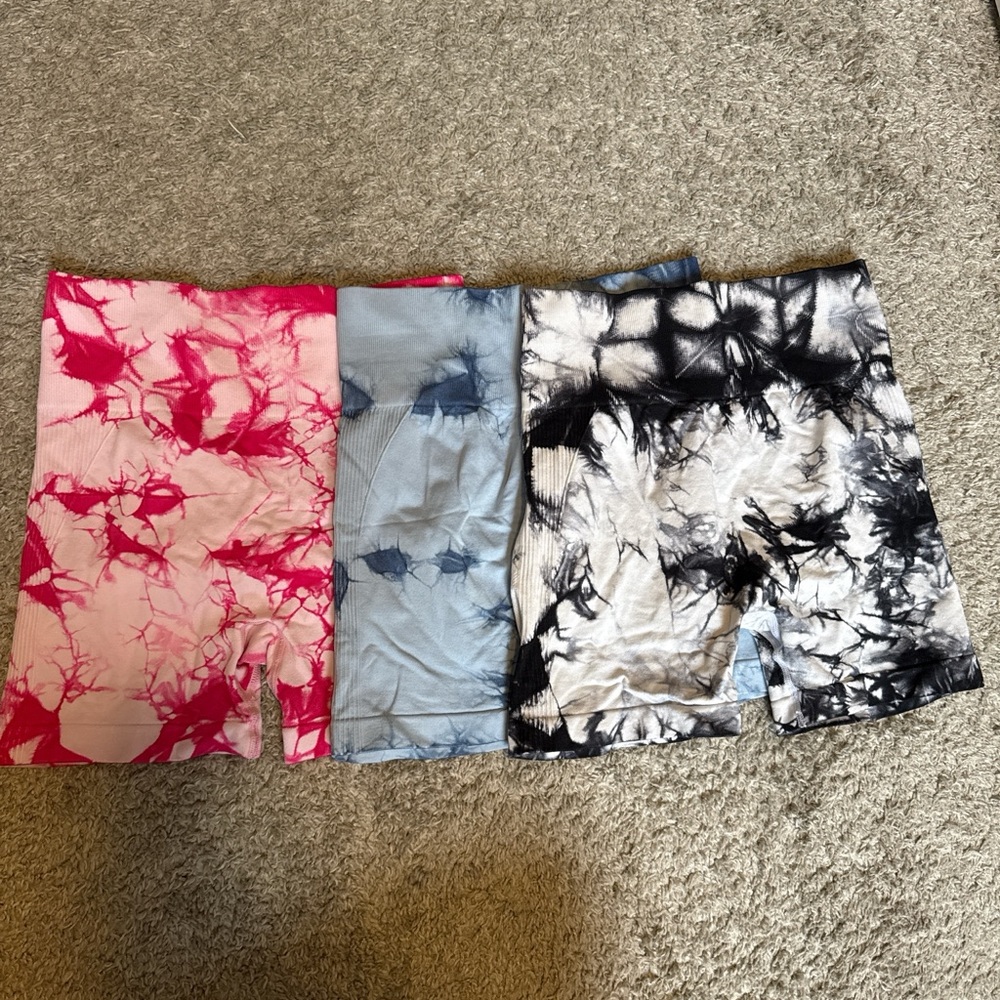 Womens Tie-Dye Gym Shorts Set - Pink, Blue, Black